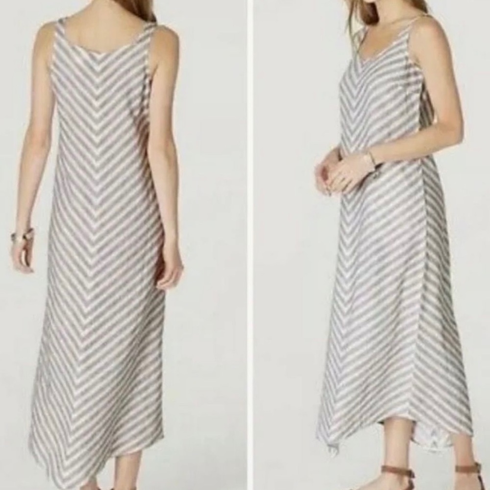 J. Jill Love Linen Light Brown/White Chevron Stripe Maxi Dress. Sz Small Petite